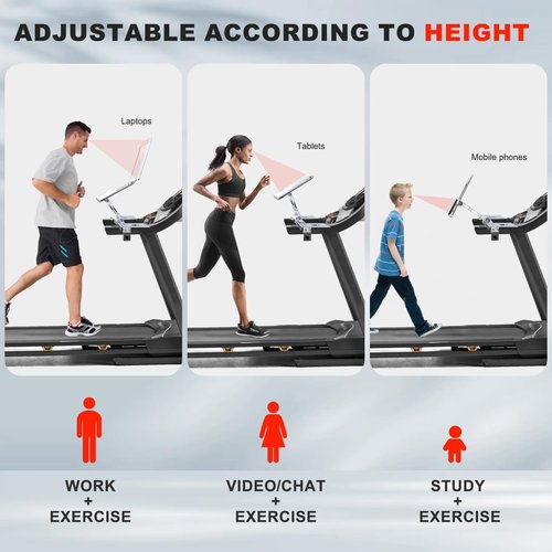 Zelvoro Universal Treadmill Laptop Holder, Treadmill Desk Attachment, Adjustable Height and Width, All Metal Aluminum Laptop Stand with Tray，Suitable for All Ages