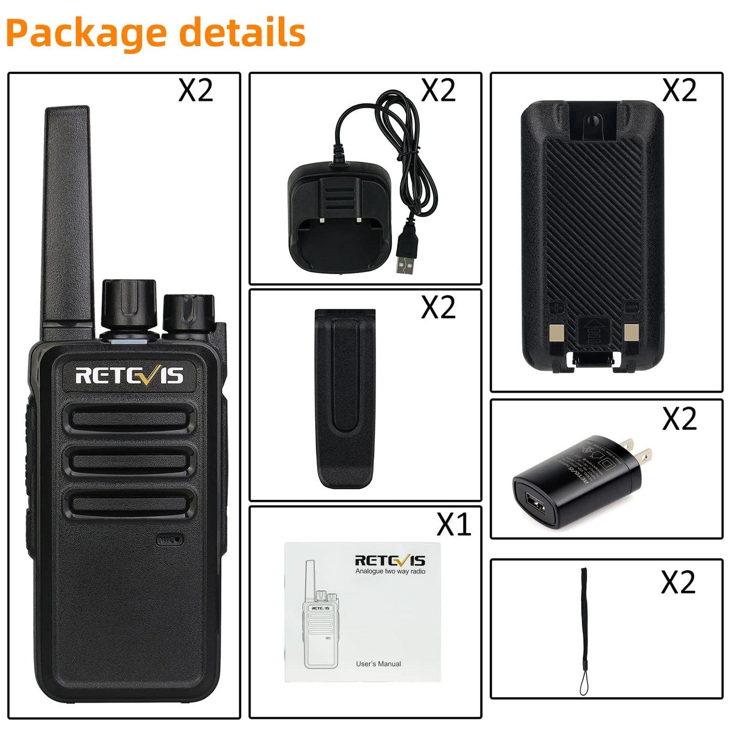 Retevis RT68 FRS Walkie Talkies for Adults Long Range (2 Pack)