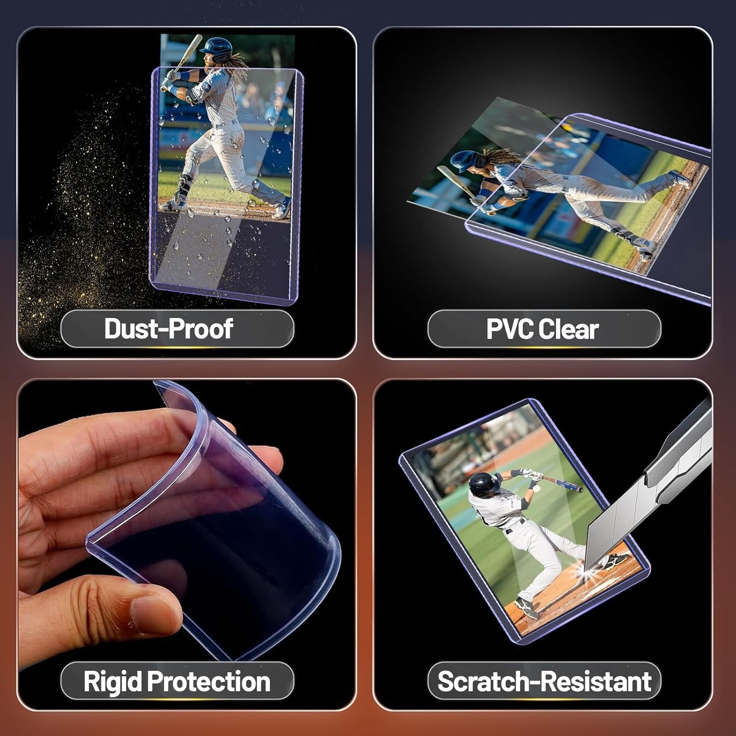 200 Toploads for Cards & Penny Sleeves 35PT Hard Plastic Card Holders 3x4 Baseball Card Protectors for TCG Sports Football Collectible Cards