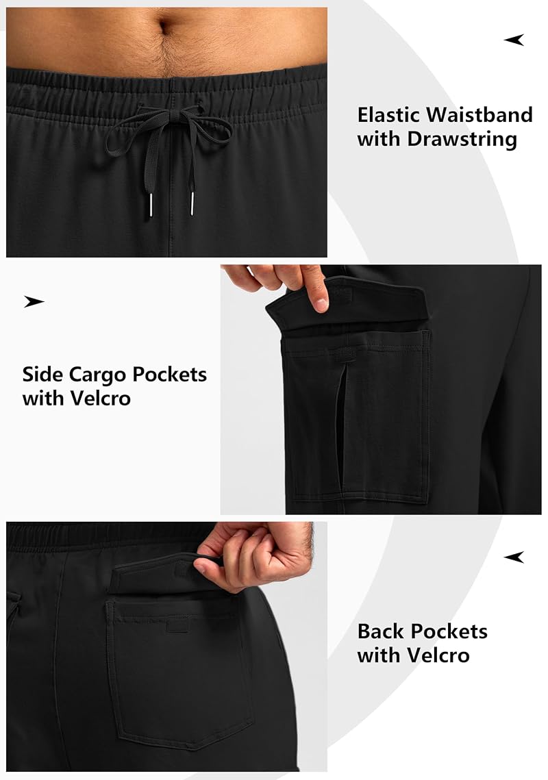 Pudolla Men’s Cotton Cargo Sweatpants with 6 Pockets, Black XL