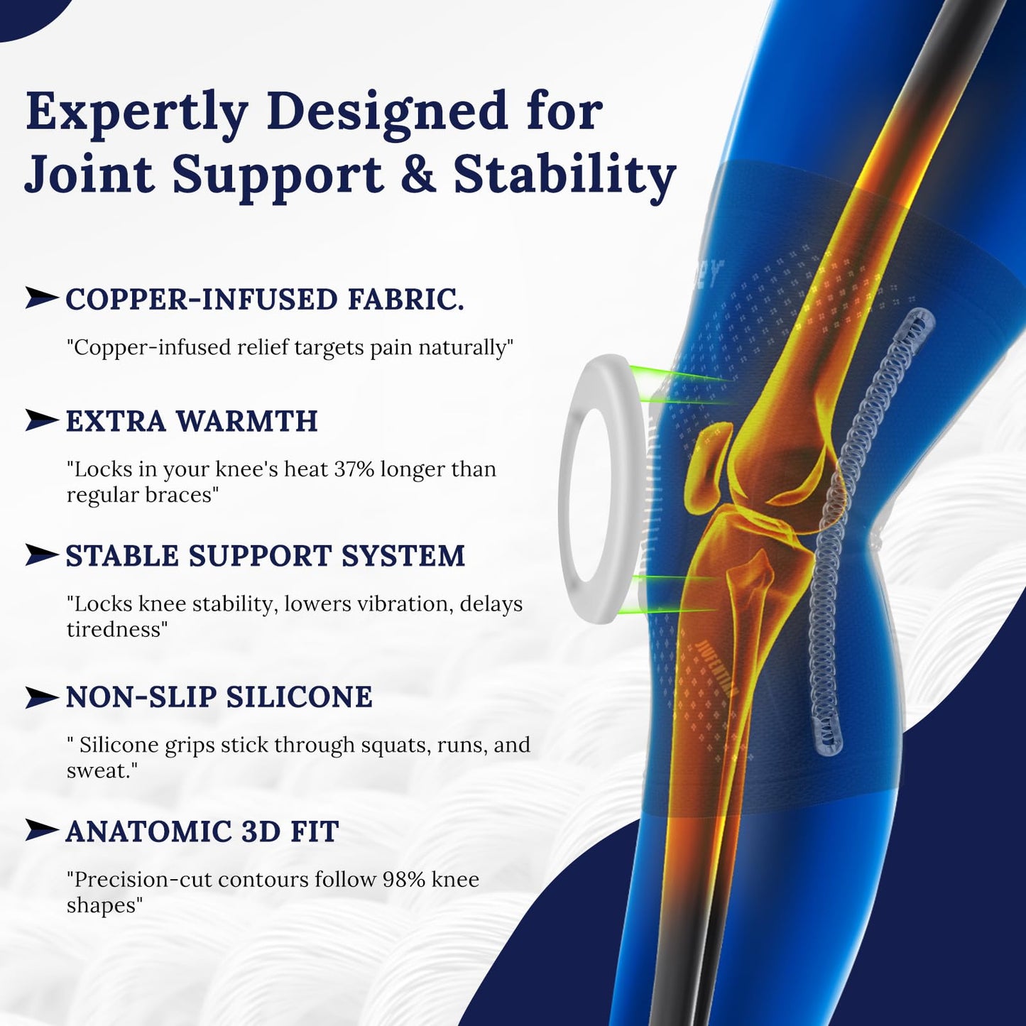 JIUFENTIAN Copper Knee Braces for Arthritis Pain (2 pack)- Professional Knee Suppot with Side Stabilizers - Breathable Compression Sleeves for Pain Relief & Stability (Arthritis, Gym, Work)-(Small)