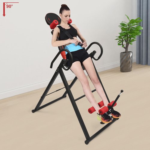 YDOOLNG Inversion Table, 330lbs Foldable Inversion Table Back with Adjustable Protective Belt&Ankle Holders Polar Aurora Heavy Duty Gravity Inversion Table for Pain Therapy Training (Black&Red)