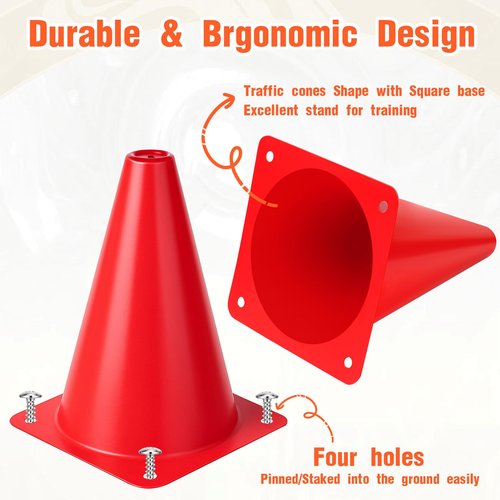 DIVINA VITAE 32Pcs Soccer Cones for Training, 7 Inch Sports Agility Cones Orange Plastic Traffic Cones with Mesh Drawstring Bag for Basketball Football Skating Drills Practice