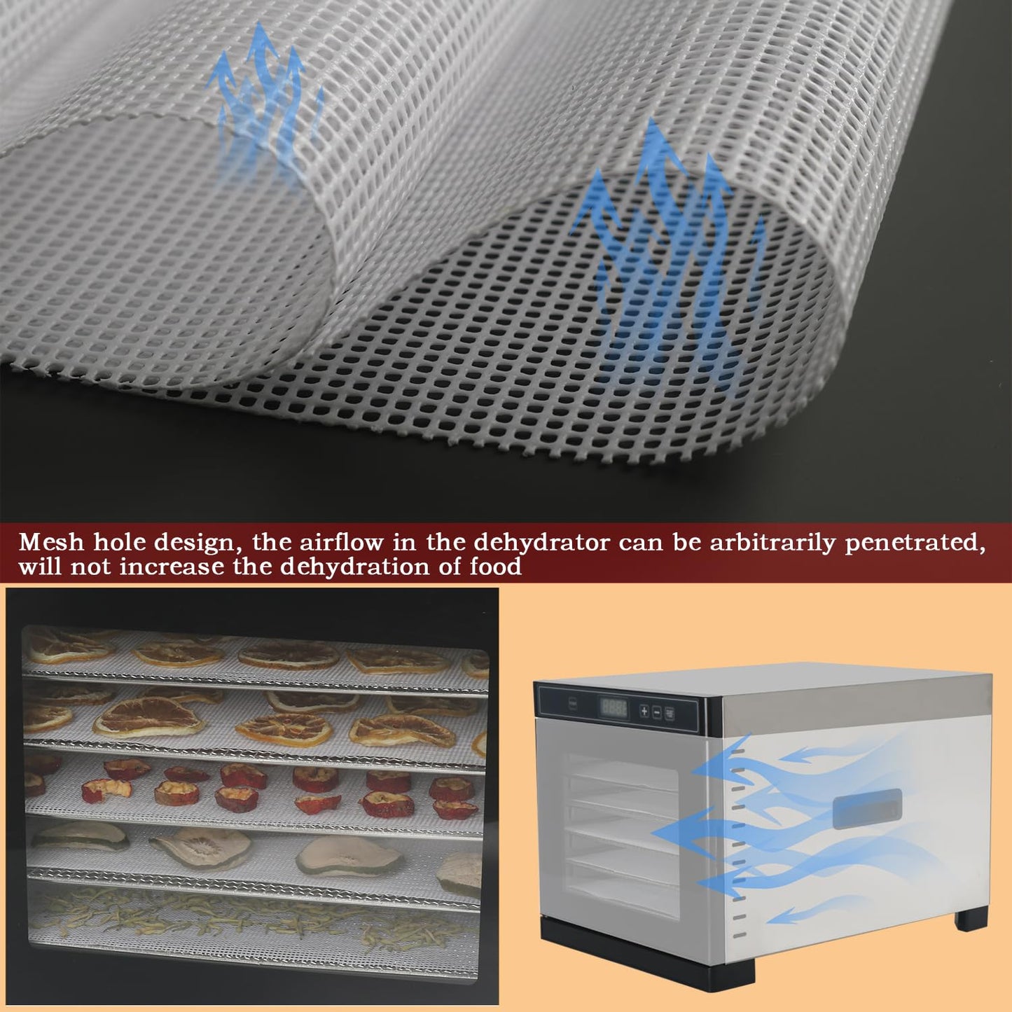 Kispog Silicone Dehydrator Sheets for Excalibur: Stop Dried Food Sticking to Tray - Save 60 Minutes Cleaning - Easy Lift-Off & Intact Food - BPA-Free Tray Liners for Fruit Jerky Herbs - 14x14 10-Pack