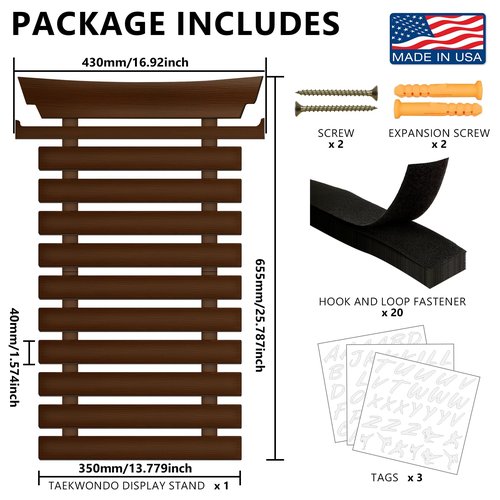 SD FACTORY 12 Belts Karate Belt Display Rack with Stickers Wall Mounted Taekwondo Belt Display No Assembly Required BJJ Kids and Adults Hanging Stands (12)