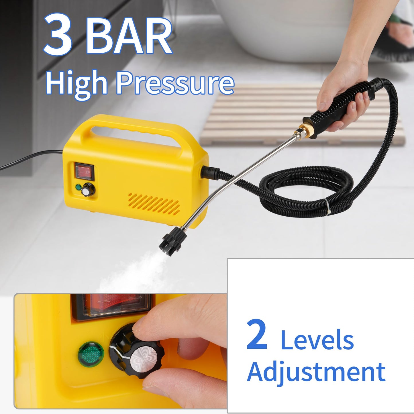 Yikeda Handheld Steam Cleaner, 1600W Portable High-pressure Steam Cleaner, Equipped with Three Brushes and A Glass Scraper, Used for Deep Cleaning of Kitchens, Bathrooms, and Windows