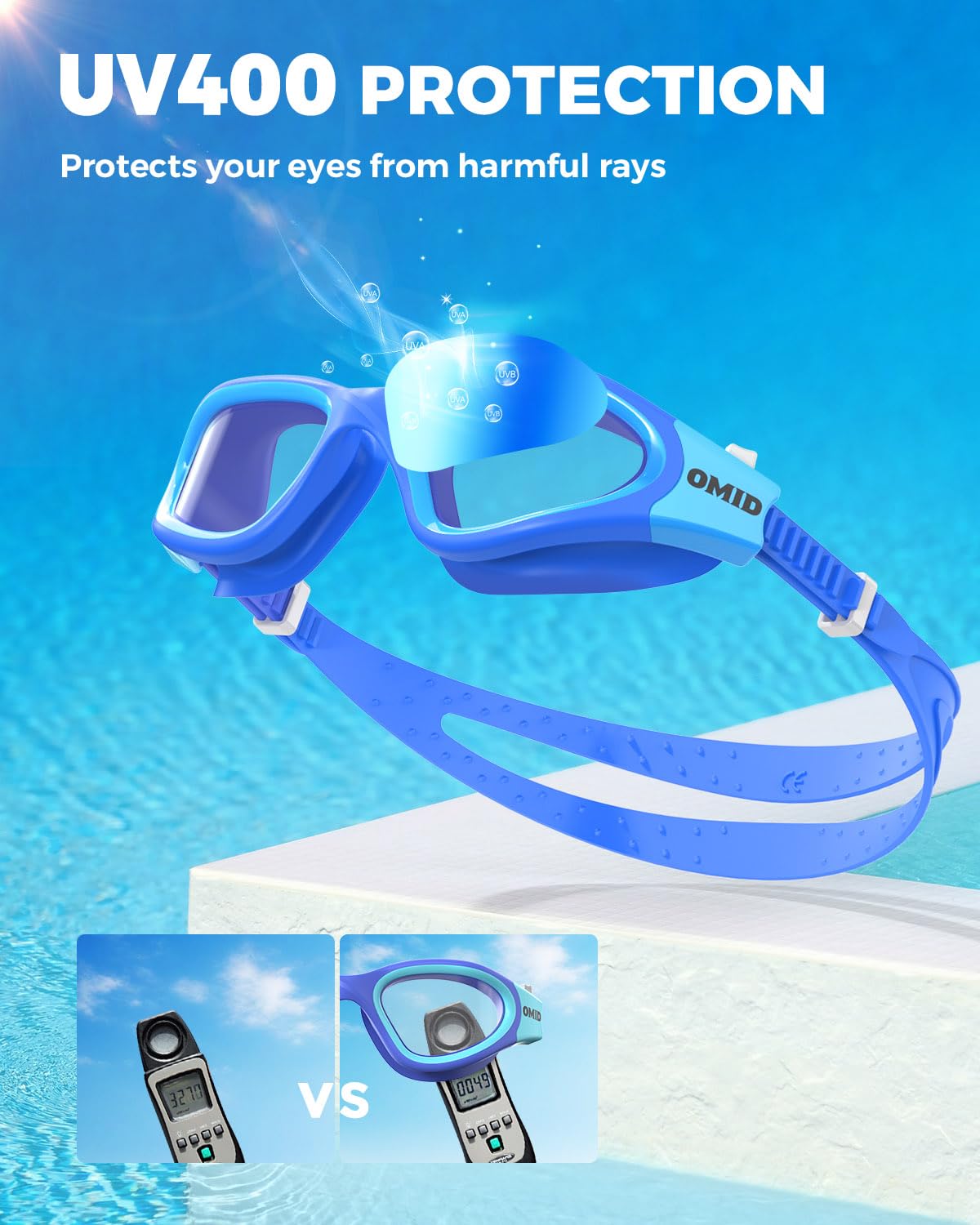 OMID Kids Swim Goggles, P2mini Lite Clear Lens Anti-Fog UV Protection Comfortable Swimming Goggles for kids Age 6-14