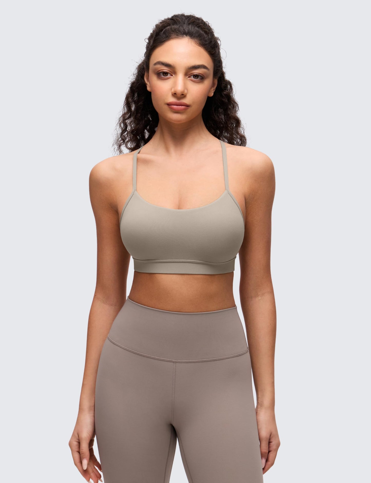 CRZ YOGA Butterluxe Y Back Sports Bras for Women - Padded Racerback Low Impact Spaghetti Thin Strap Workout Yoga Top Warm Ash Grey Large