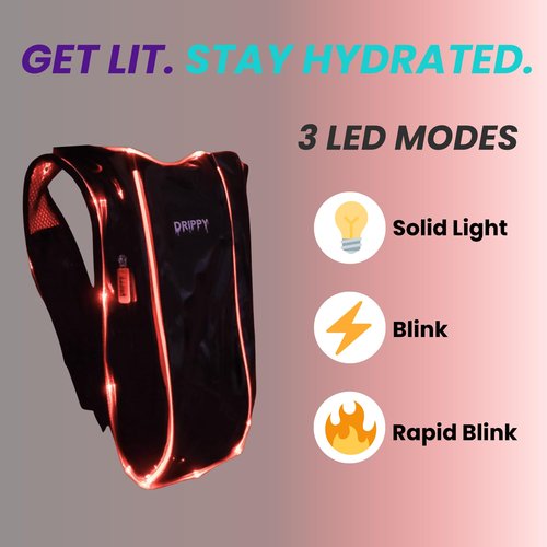 Black Hydropack Rave Hydration Backpack – LED Festival Water Backpack 2L for Women & Men – Leakproof Hydro Pack with Bladder – Anti-Theft Pockets - Rave Accessories - Music & EDM Festivals
