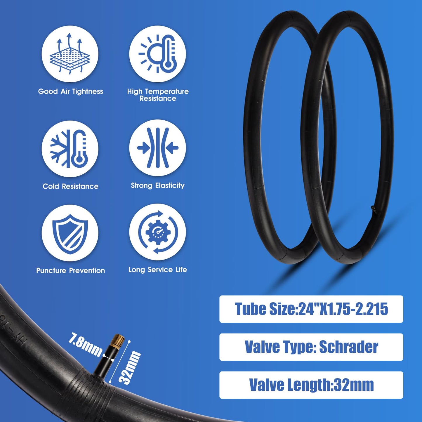 2 Pack 24" x 1.95" Mountain Bike Tire Set, 24 inch Folding Replacement Puncture-Resistant Bicycle Tires with 24 x 1.75-2.125 inch Bike Tubes and Repair Tool Kit for Mountain Bike, Off-Road Bike