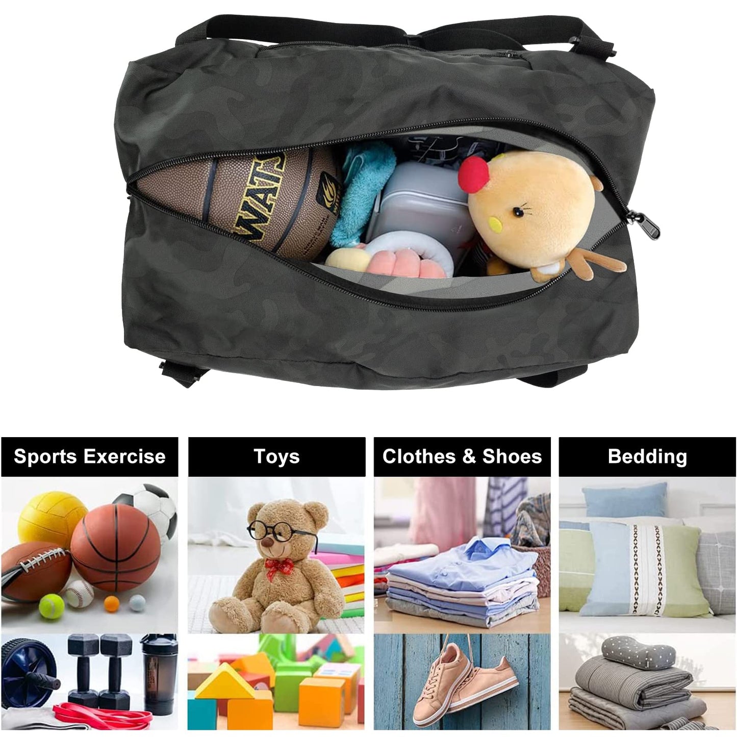 HOLYLUCK Foldable Travel Duffel Bag For Women & Men Luggage Great for Gym (midnight camo)