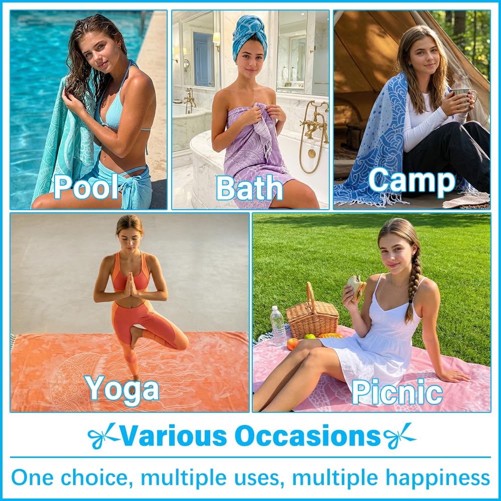 Vikumond Thin Turkish Beach Towel Lightweight Soft Cotton Extra Large XL Oversized Sand Free Sandproof Absorbent Quick Dry Towels Cloud Bath Pool Travel Compact Essentials Accessories for Adult Gifts