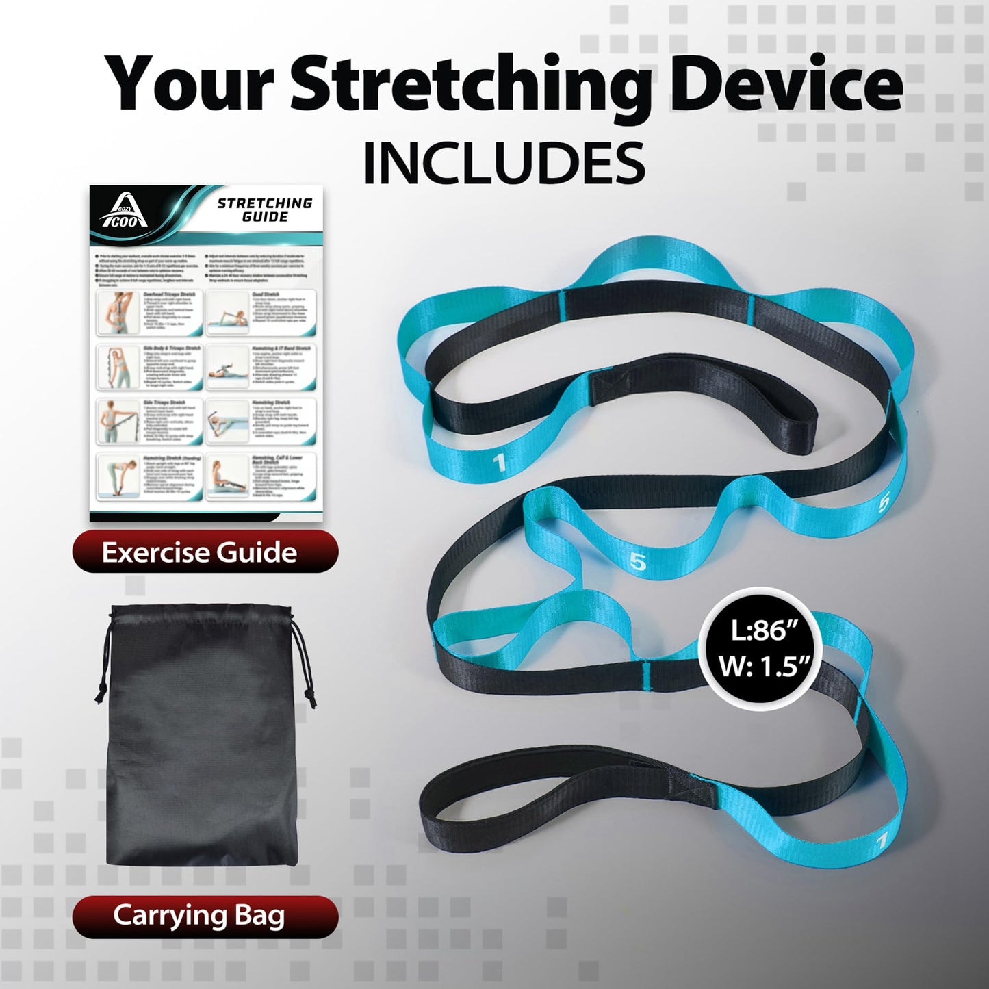 Acozycoo Stretching Strap with Loops for Physical Therapy,Yoga Strap for Stretching,Home Workout,Pilate & Flexibility Training,Non-Elastic Exercise Stretch Band for Hamstring,Leg Stretcher Belt,Flexibility Fascia (Blue)