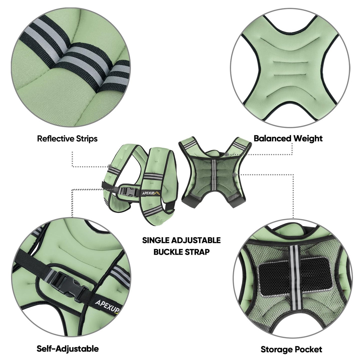 APEXUP 10lbs Weighted Vest Men Women, Weight Vest for Women Workout Equipment for Strength Training Running (Mint)