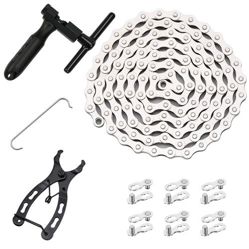Bike Chain Kit, Single Speed Multi-Function Bike Mechanic Repair Kit, Chain Breaker and Bike Link Plier with Hook and 6 Pairs Bicycle Buckle, Reusable (Single Speed Bike Chain Kit)