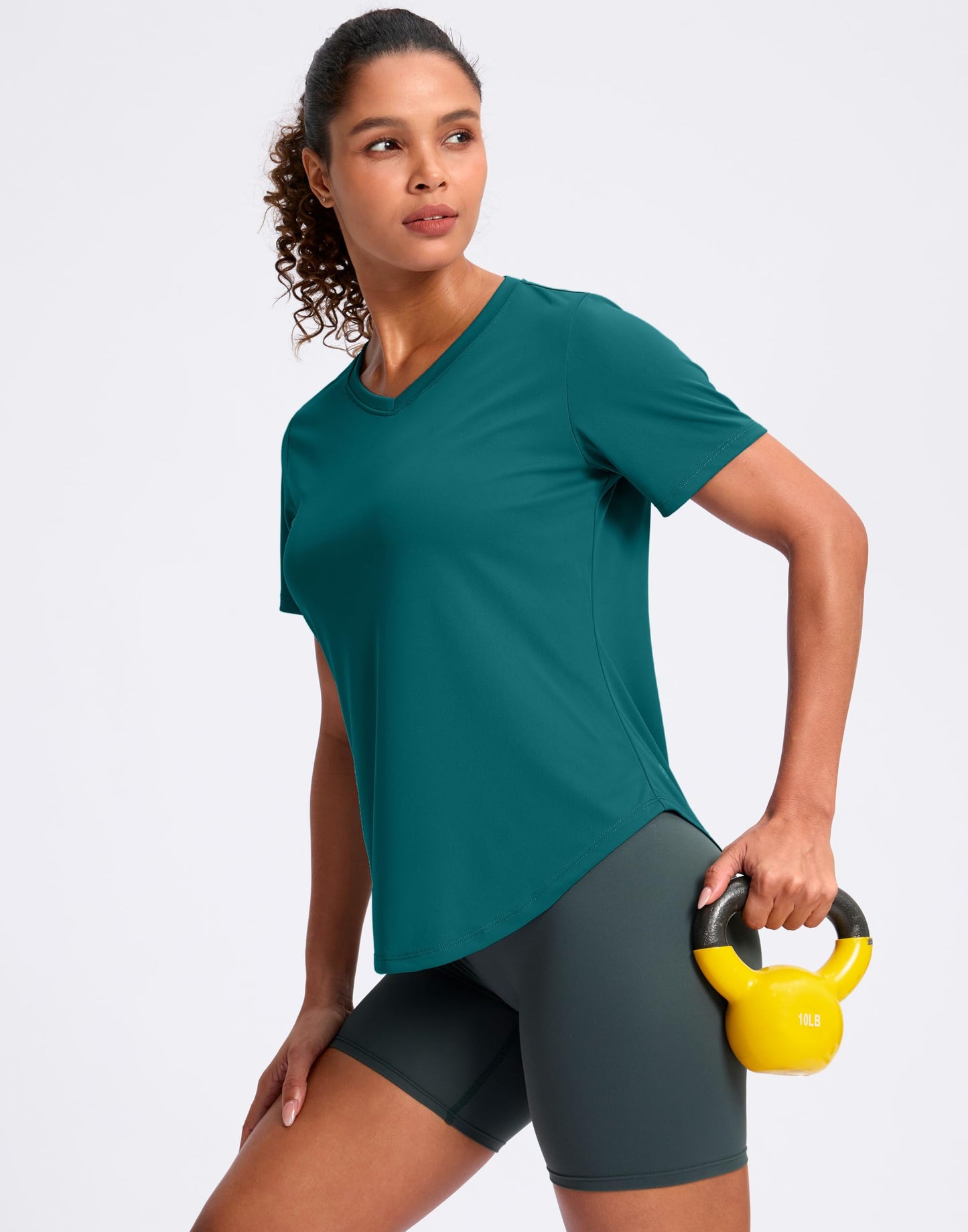 Womens Workout Shirts V-Neck Short Sleeve UPF 50+ Sun Shirt Moisture Wicking Dry Fit Top for Gym, Running, Athletic (Harbor Blue, XL)