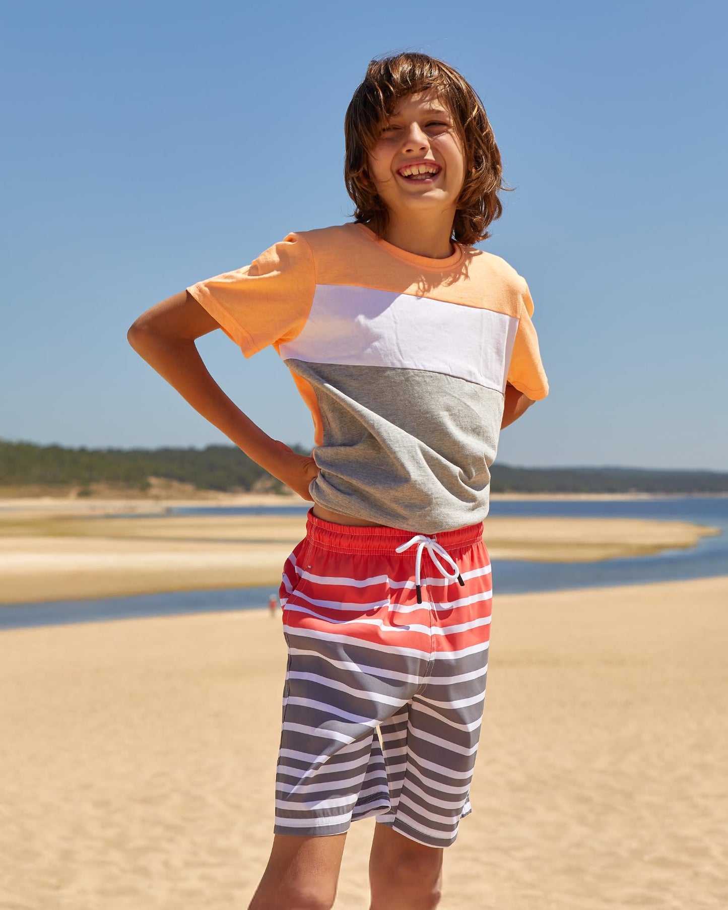 maamgic Boys Swim Trunks Toddler Swim Shorts Little Boys Bathing Suit Swimsuit Toddler Boy Swimwear,Stripe Gray,5 T
