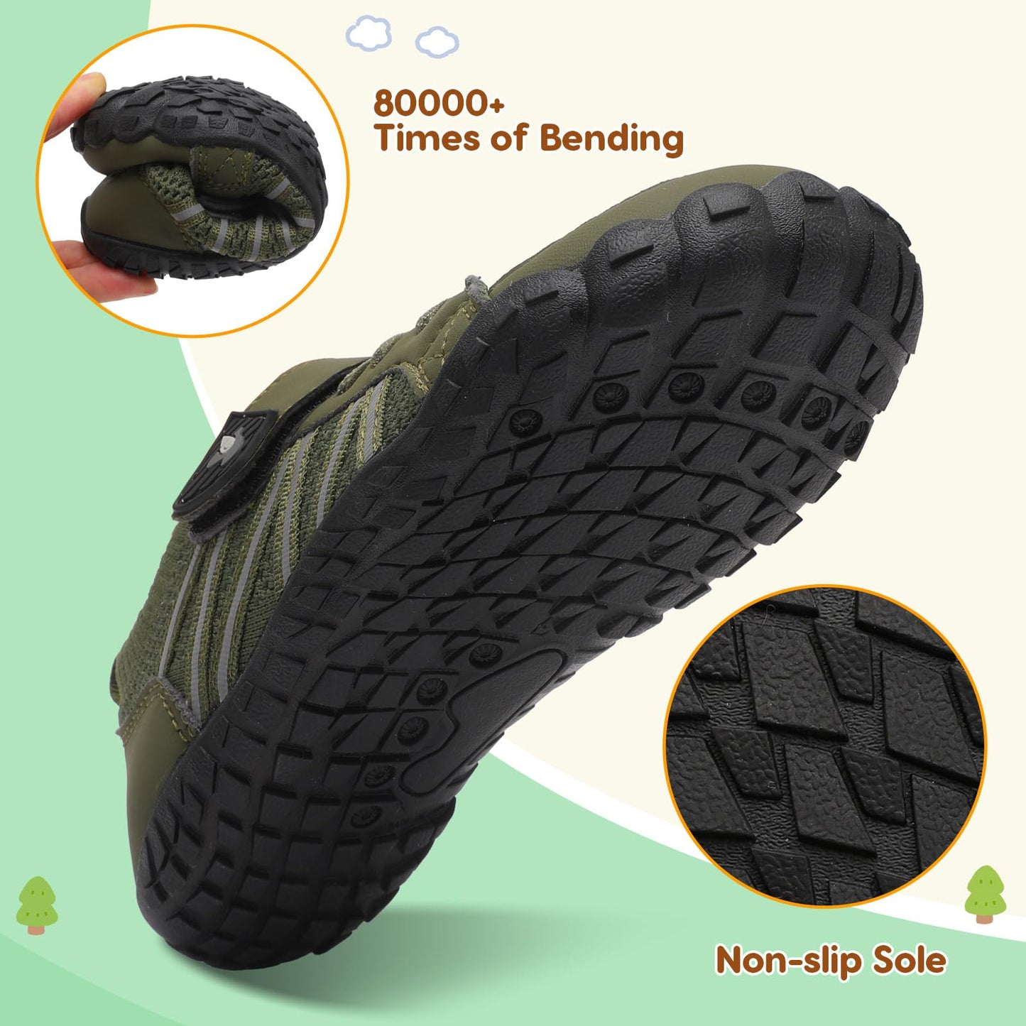 LeIsfIt Kids Shoes Girls Boys Wide Barefoot Shoes Big Kids Breathable Anti-Slip Hiking Sneakers for Walking Climbing Green 1 Big Kid