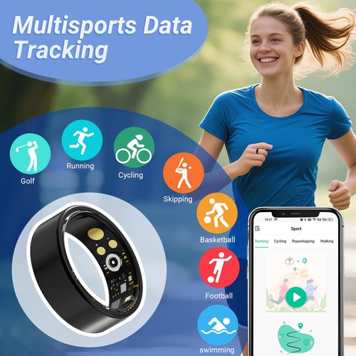 RICHCLLCTR Health Rings for Women Men, Fitness Tracker with Heart Rate,Blood Oxygen, Blood Pressure, Sleep/Step Tracker, IP68 Waterproof Smart Ring for iPhone & Android (Silver, 10#)