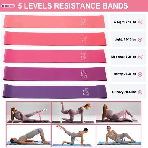 floconssy Pilates Ball Resistance Bands Pilates Socks Sets, Loop Exercise Bands 5 Levels, Small Pilates Ball 9 Inch, Non Slip Socks Grips Yoga Kit for Home Workouts Pink