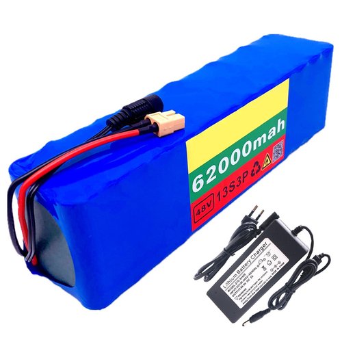 LXBche 48V 62Ah E-Bike Lithium Ion Battery Pack with Built-in BMS Protection, Compatible with 200-1000W Electric Bicycle Motor, Includes Charger, XT60 Plug
