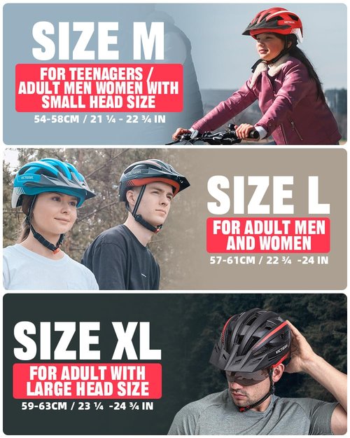 VICTGOAL Bike Helmet with USB Rechargeable Rear Light Detachable Magnetic Goggles Removable Sun Visor Mountain & Road Bicycle Helmets for Men Women Adult Cycling Helmets (L: 57-61 cm, Black Red)