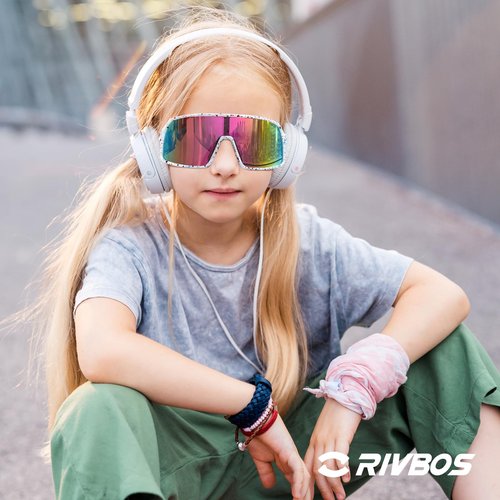 RIVBOS Youth Baseball Sunglasses for Kids(Boys&Girls) Polarized UV Protection Cycling Glasses WhiteBlack RabwDot-OrgnRabw lens RYS009
