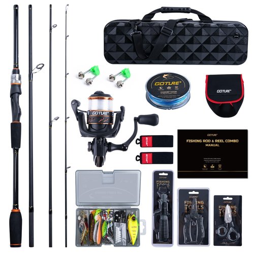 Goture Fishing Rod and Reel Combos-4 Piece Fishing Rod Set, Spinning Rod, Lures Set with PC Hard Shell Suitcase, Rod Reel Combo Kit for Starter Travel Saltwater, Gifts for Men