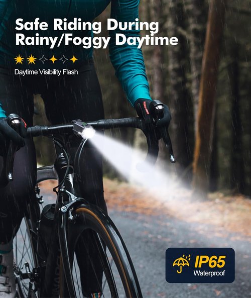 Zewdov 3+6 Modes Bike Lights for Night Riding with Side Light, Rechargeable & IP65 Waterproof Bicycle Light, Bike Headlight and Tail Light Set for Road Mountain Cycling