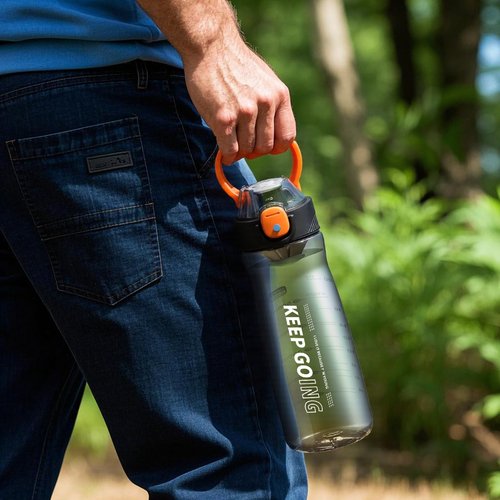 Lizhluzh Sports Water Bottle, 27OZ Plastic Reusable Water Bottles with Measurements, Leakproof Mens Water Bottles Black for Gym, Travel, Home, Office