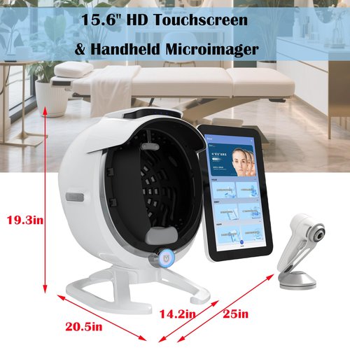 Skin Analysis Machine Professional Facial – 15.6 inches Scanner for Pores, Acne, Hydration; with Cloud Storage for Estheticians & Spas; 8-Spectrum Imaging; Multi-Language