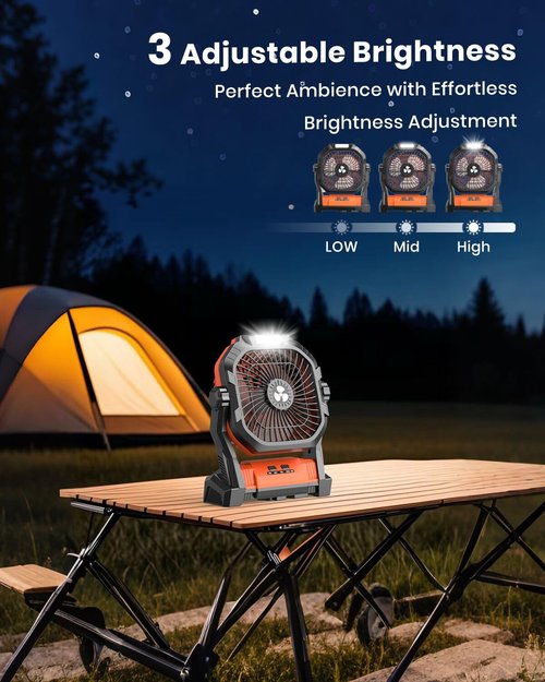 Camping Fan 27000mAh with LED Lantern - Cordless Portable Fan 8 inch USB C Battery Operated Rechargeable Powered Ventilador with Hanging Hook - 250° Rotating 4 Speed Personal Fans for Travel Camping