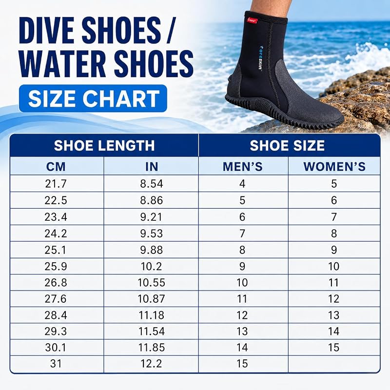 5mm Neoprene Dive Boots for Men & Women - Anti-Slip Sole, Variation M14W15