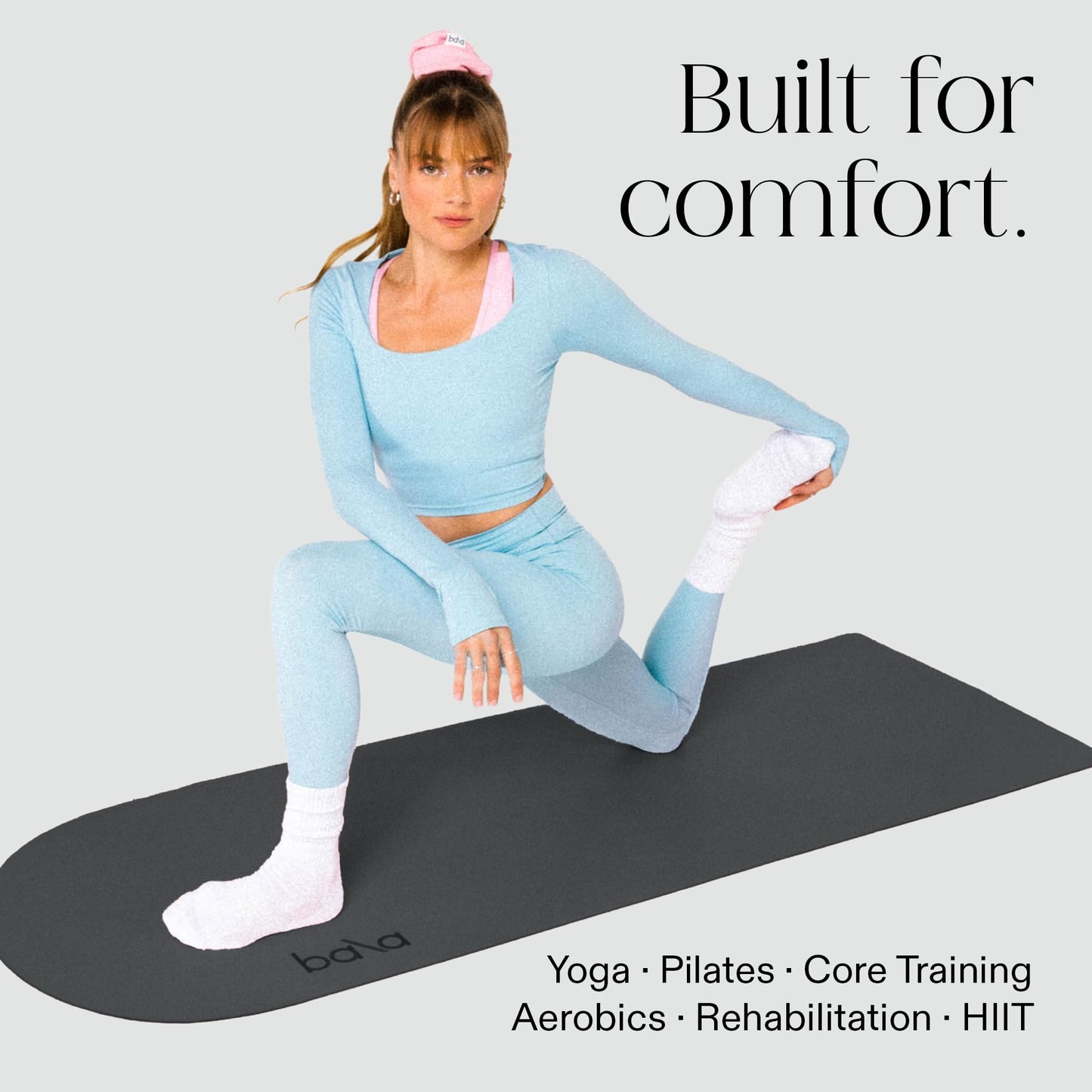 Bala Yoga Mat for Home Gym, 8mm (Charcoal) - Non Slip Exercise Mat for Home Workout, Stretching, Pilates, Aerobics & Floor & Fitness Work Out - Indoor Exercising Mat