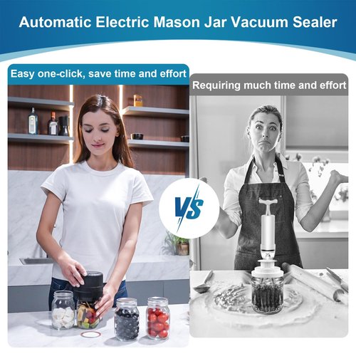 Electric-Mason-Jar-Vacuum-Sealer, Automatic Wide Mouth and Regular Mouth Mason Jar Vacuum Sealer Kit, VP06+ Vaccum Sealer for Jars with Opener & 5 Pairs of Lids