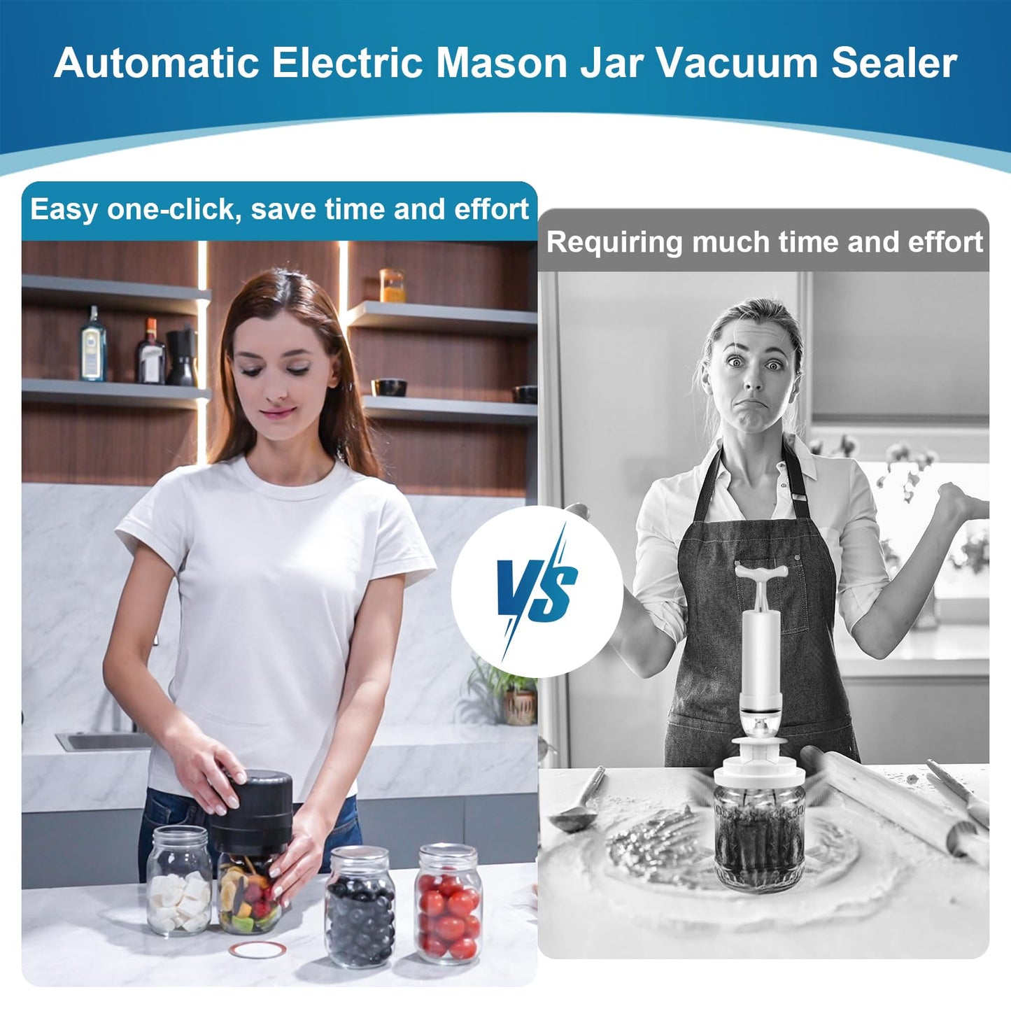 Electric-Mason-Jar-Vacuum-Sealer, Automatic Wide Mouth and Regular Mouth Mason Jar Vacuum Sealer Kit, VP06+ Vaccum Sealer for Jars with Opener & 5 Pairs of Lids