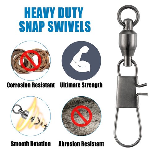 Dr.Fish 30 Pack Ball Bearing Snap Swivels, Swivels Fishing Tackle with Safety Interlock Snap Saltwater Freshwater Stainless Fishing Clips Clasp Leader Line Hook Sinker Connector #0