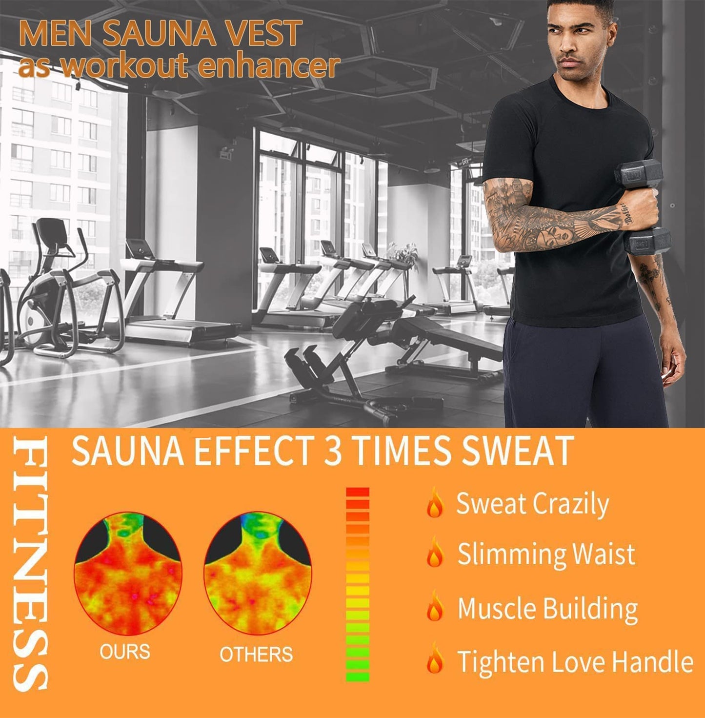 BODYSUNER Sauna Shirt Sweat Vest Suits Waist Trainer for Men Compression Vest Workout Gym Clothes Sweat Enhancer Short Sleeve (Black, M)