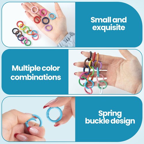 Winsyison 34pcs Spring O Rings, Colorful Round Spring Snap Keyring, Metal Carabiner Clips for Keychain Handbag Purse Dog Collars Leashes Lanyard DIY Crafts- 17 Colors