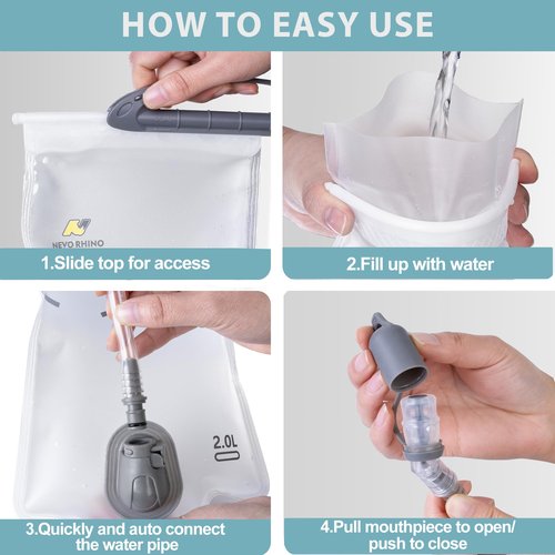 N NEVO RHINO Hydration Bladder 2L,Water Reservoir for Hiking Backpack Leak Proof Water Storage Bladder,BPA-Free Water Pouch Hydration Pack for Camping Cycling Running