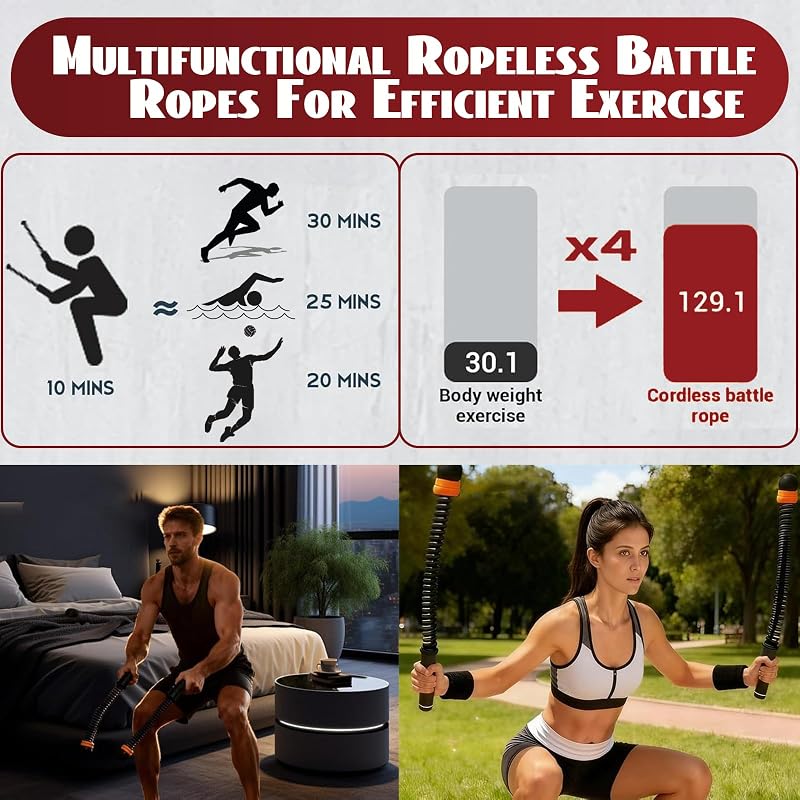 Ropeless Battle Ropes for Home Gym – Portable Cordless Training Rope (Black)