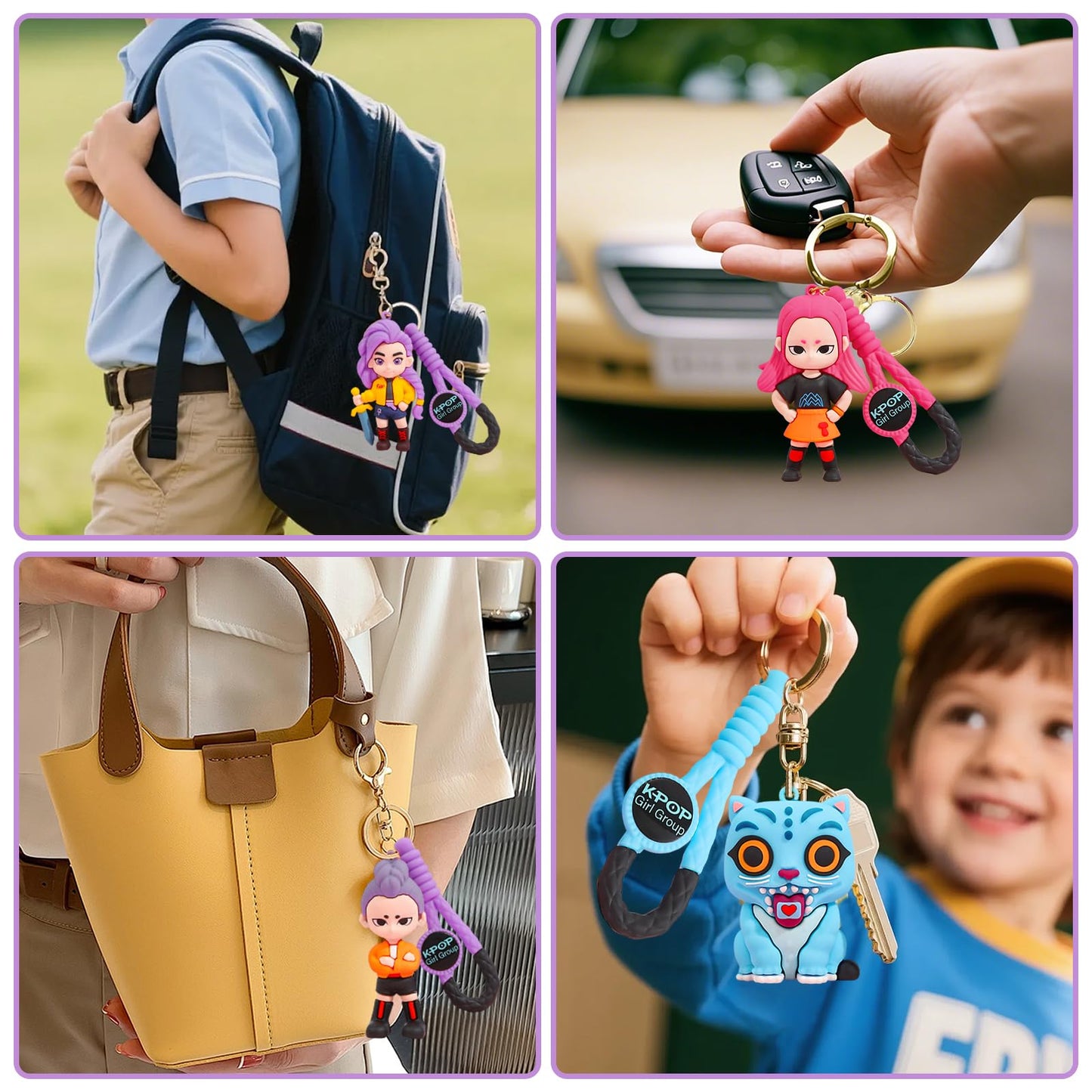 Bellicremas Demon Hunters Keychain Set of 4, Cute Doll Figurine Collectible - Official Demon Hunters Merch for Fans, Bag Charm & Toys Gift