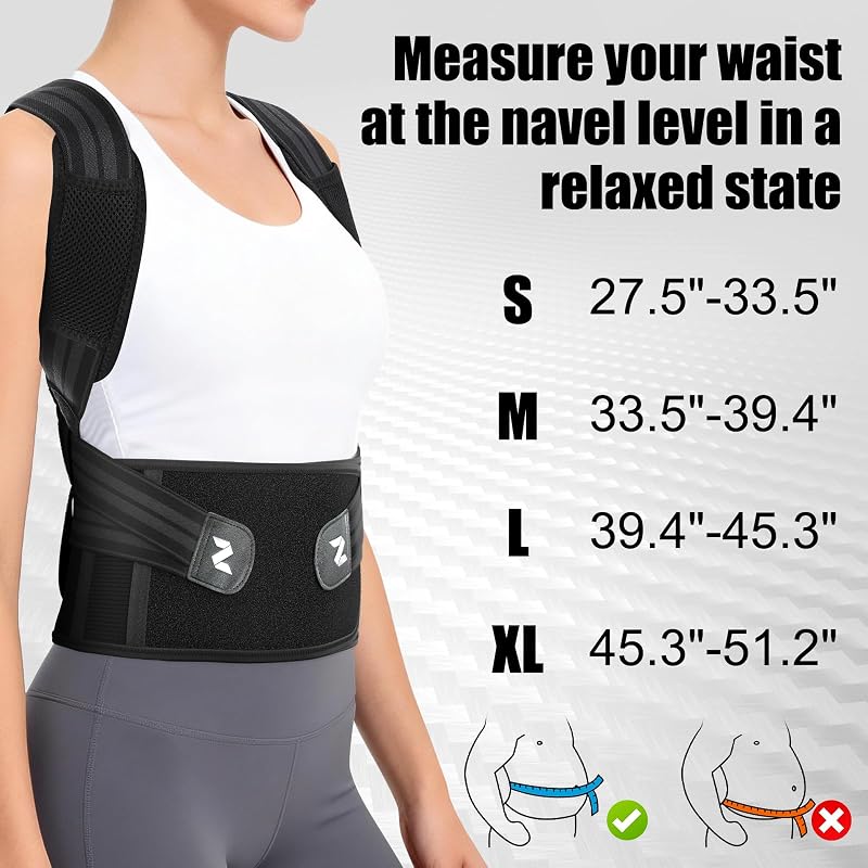 Posture Corrector for Men & Women with 2 Aluminum Spinal Rods – Medical Back Brace (Black, Large)