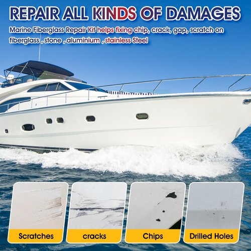 Marine Fiberglass Repair Kit for Boats, Quadence Gel Coat Repair kit for Boats, Fiberglass Repair Kit, Waterproof Epoxy Filler for Kayaks Sailboats Fix Holes, Chips, Deep Cracks, Scratches-Color Match