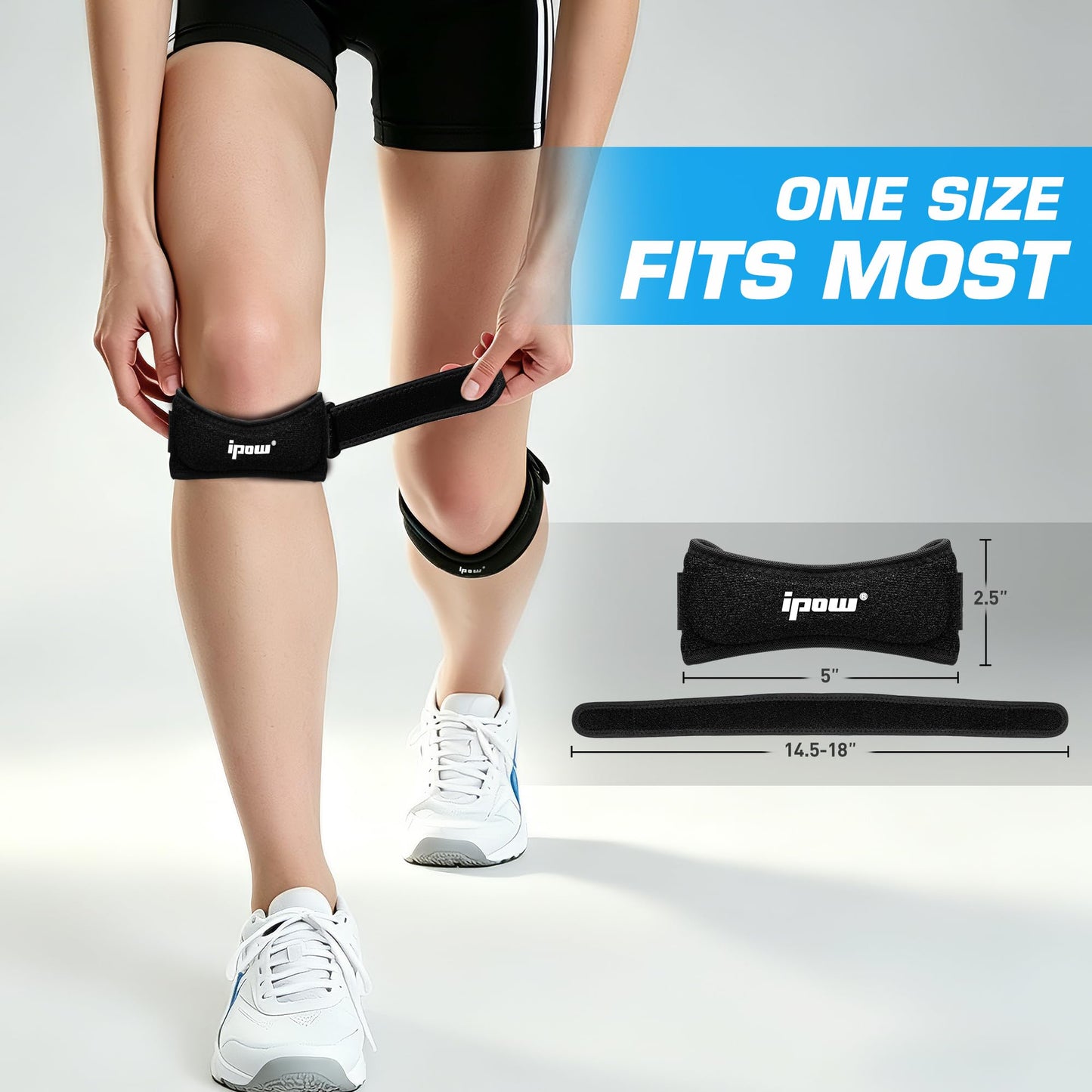 IPOW Patella Tendon Knee Strap 2 Pack Knee Pain Relief & Patella Stabilizer Knee Strap, Patellar Tendon Support Strap, Knee Brace for Running, Hiking, Soccer, Basketball, Jumpers Knee, Tennis, Volleyball & Squats