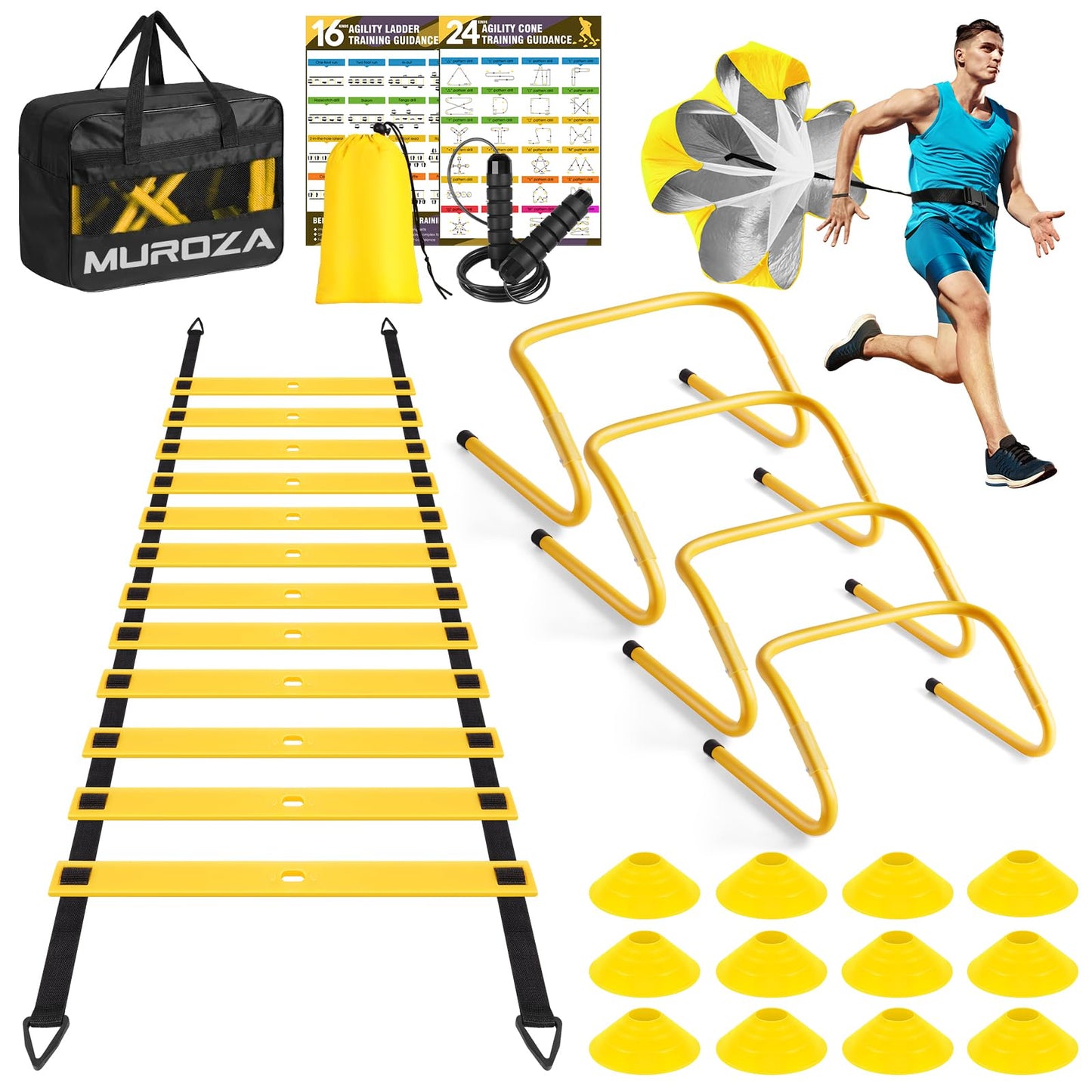 MUROZA Agility Ladder, Football Training Equipment Set, 4 Agility Hurdles