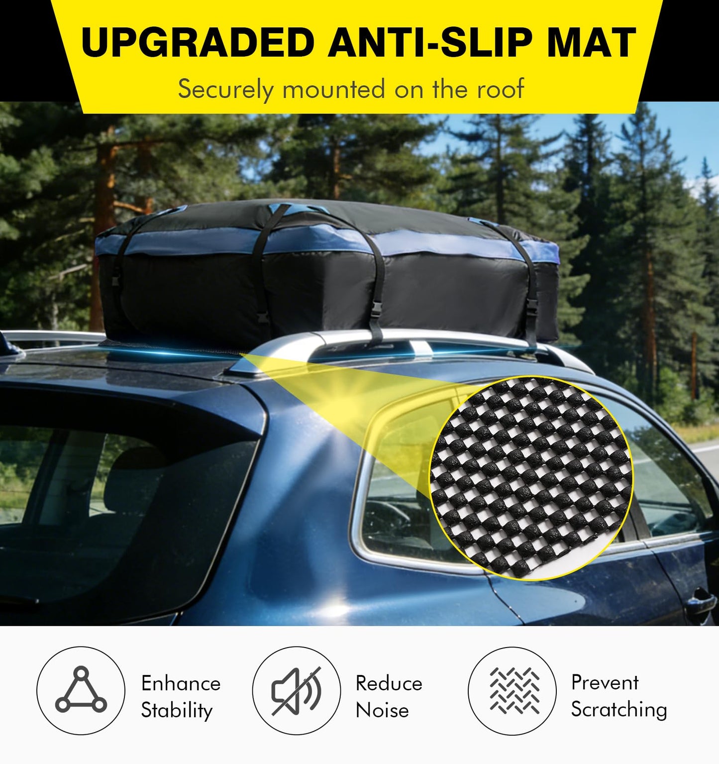 Cyfie Car Rooftop Cargo Carrier Bag, 15 Cubic Feet Waterproof Heavy Duty 420D Oxford Cloth Car Roof Luggage Cargo Storage Bag for All Vehicles with/Without Rack (Black and Blue)