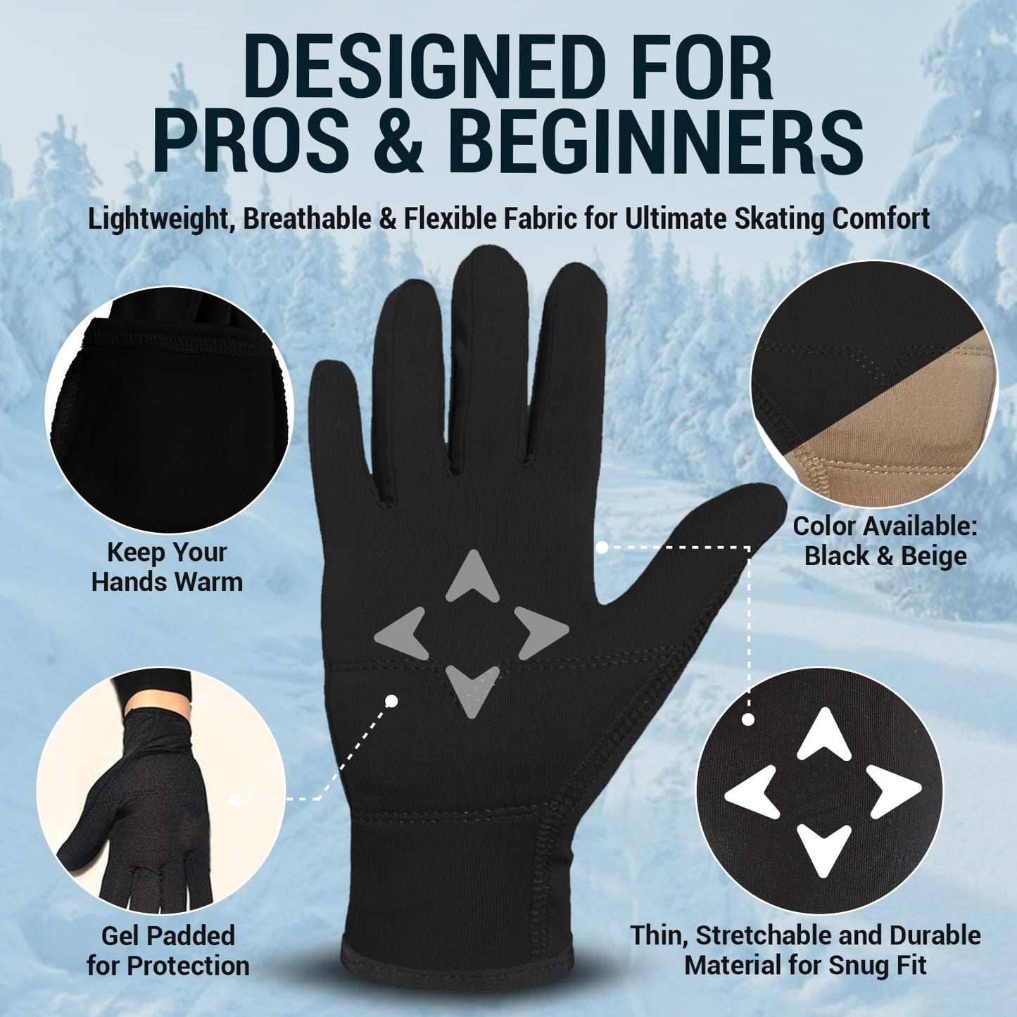 Kami-So Figure Skating Gloves for Competition | Ice Skating Gloves for Women | Gel Wrist Support | Padded Thermal Accessory | Figure Skate Practice Gear, Ice Skate Outfit | Black | Extra Small