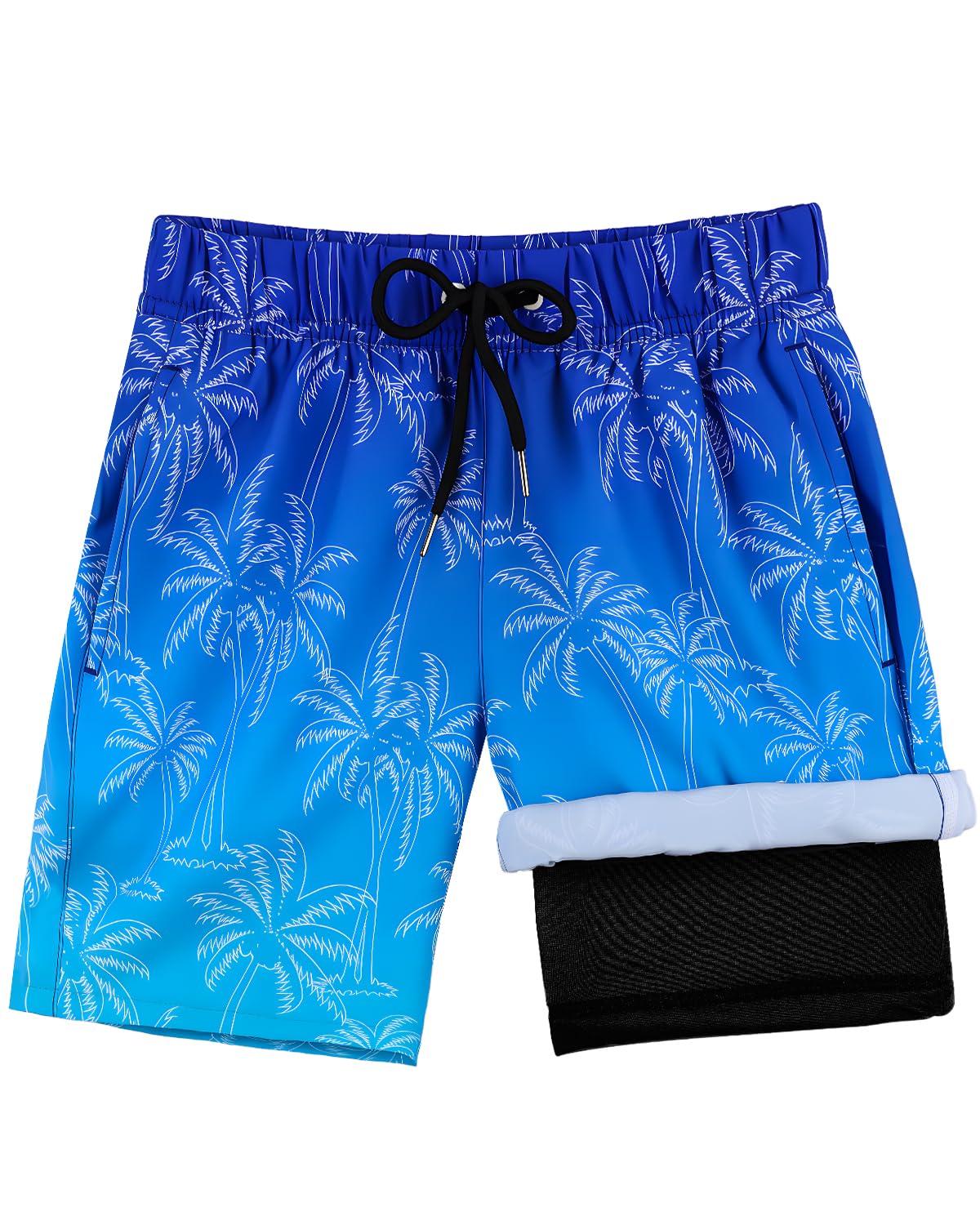 HONGTEYA Boys Swim Trunks with Compression Liner Boys Bathing Suit UPF 50+ Kids Quick Dry Swimwear Shorts 6-12 Years