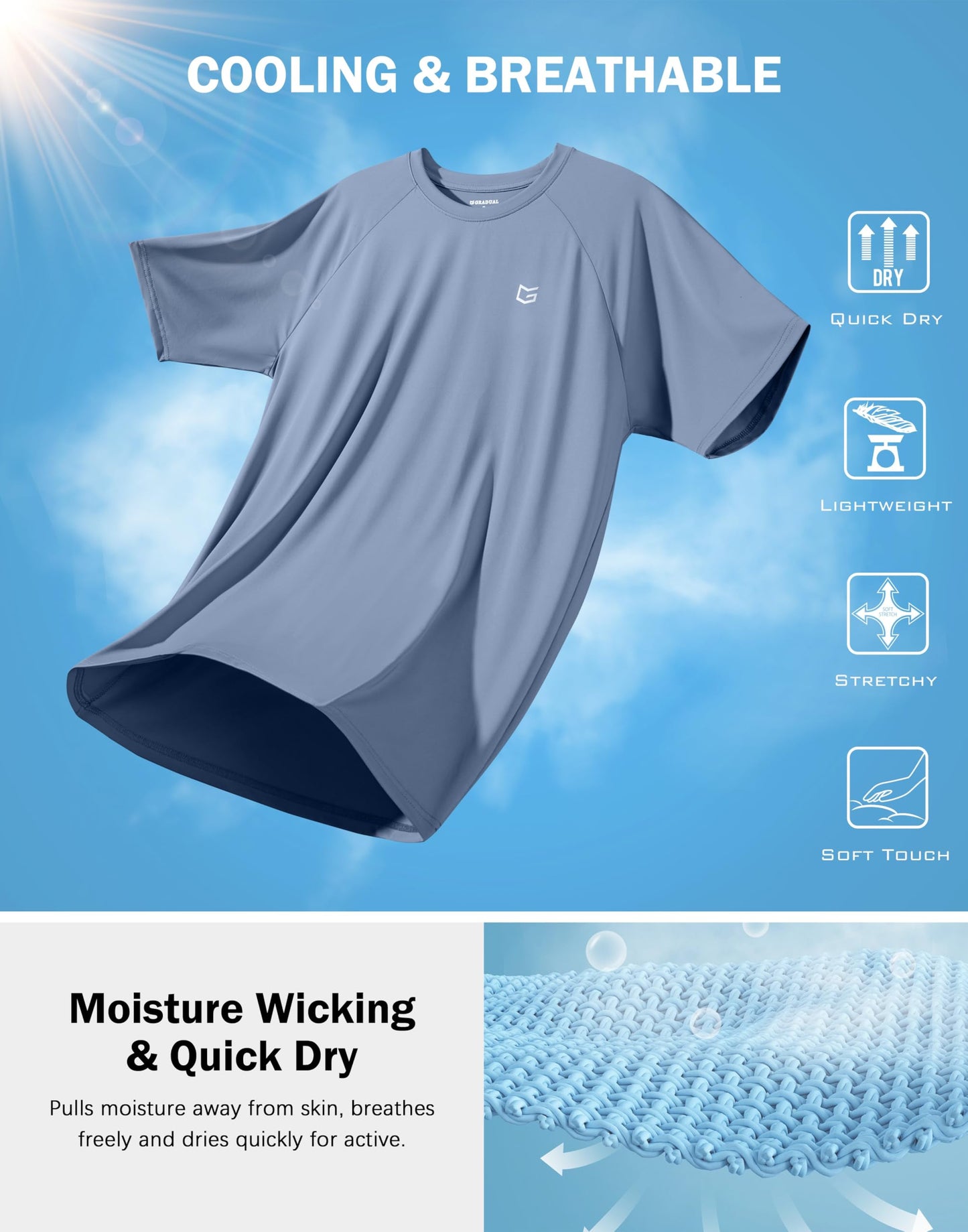 G Gradual Men's Athletic Workout T-Shirts Moisture Wicking Cooling Running Shirts Short Sleeve Performance Tee for Gym Tennis(Slate Blue,4XL)